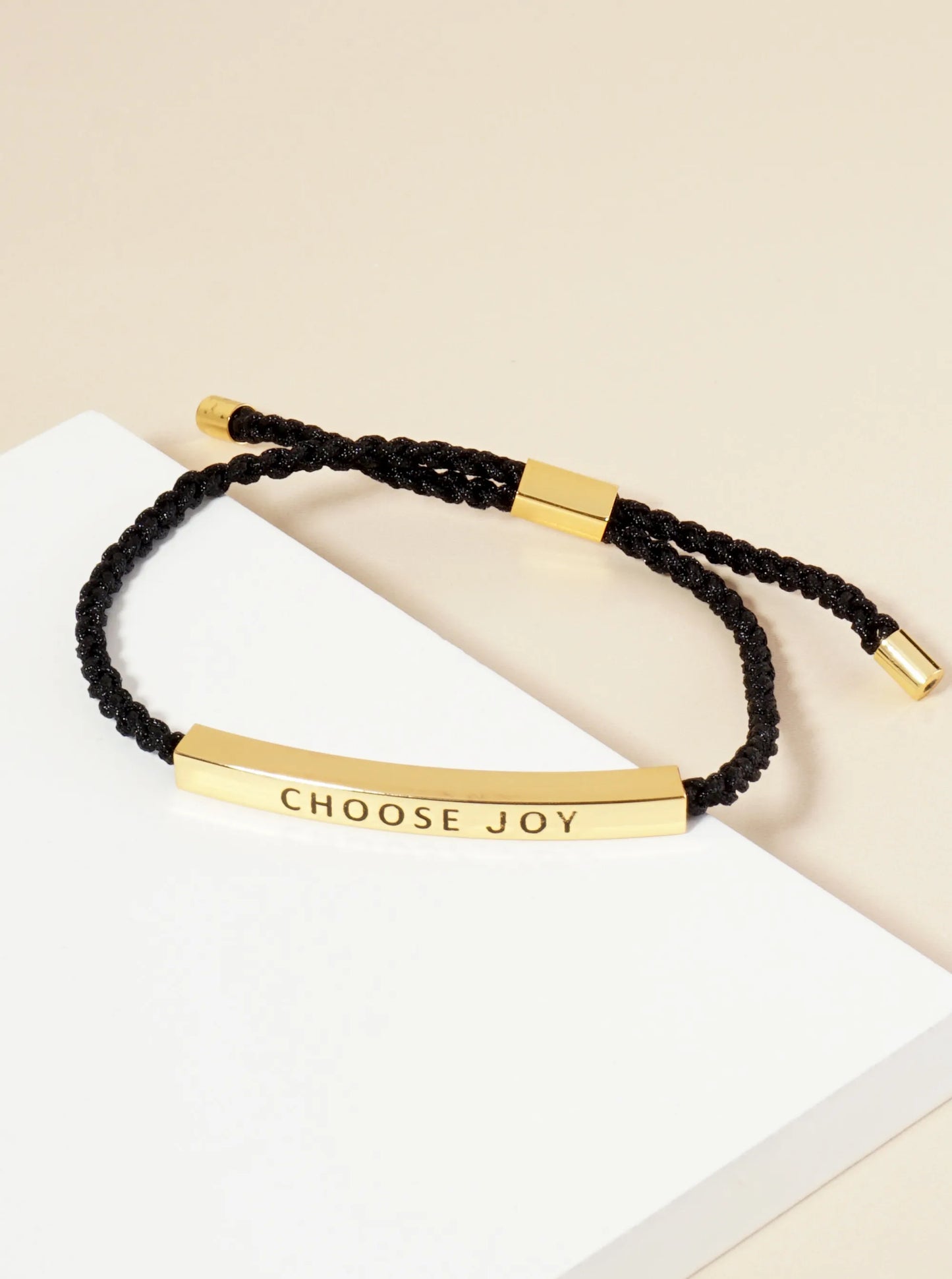 Choose Joy Engraved 18K Gold Dipped Curved Brass Tube Bar Adjustable Pull Tie Bracelet