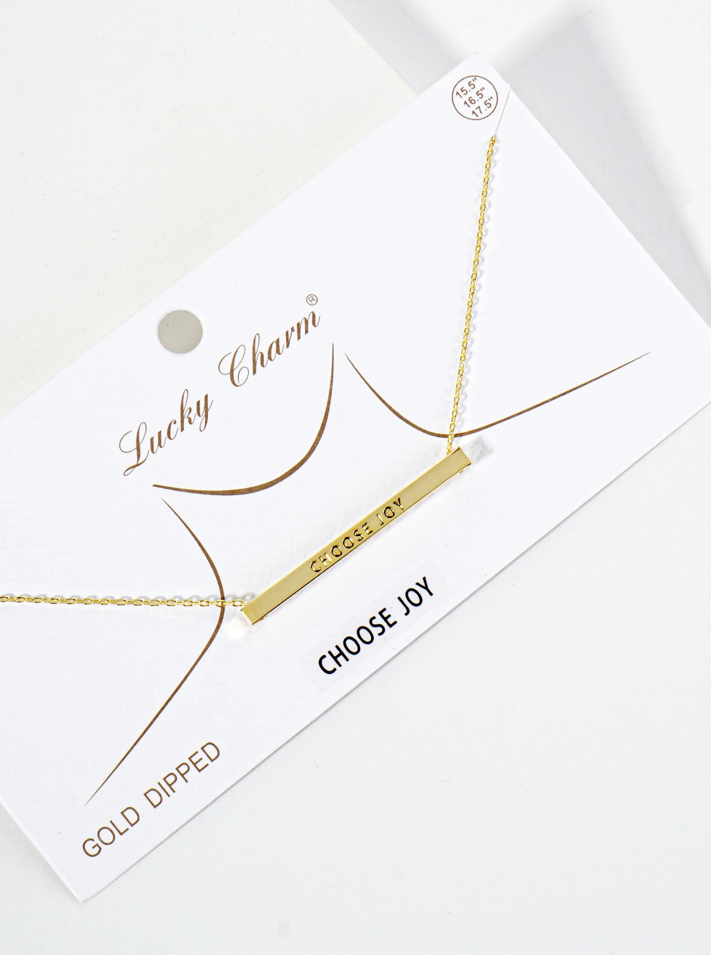 Choose Joy Engraved 18K Gold Dipped Horizontal Brass Bar Pendant Inspirational Necklace