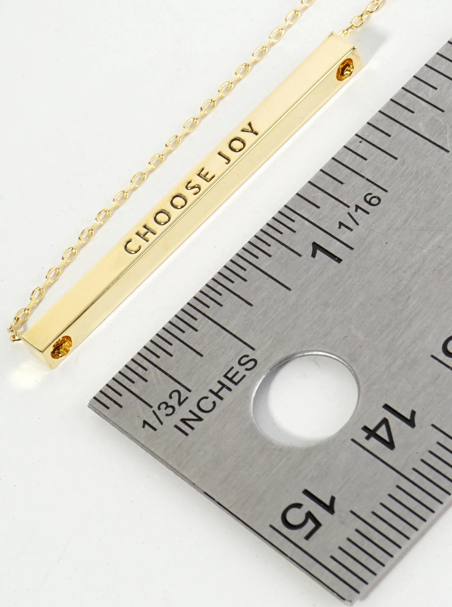Choose Joy Engraved 18K Gold Dipped Horizontal Brass Bar Pendant Inspirational Necklace