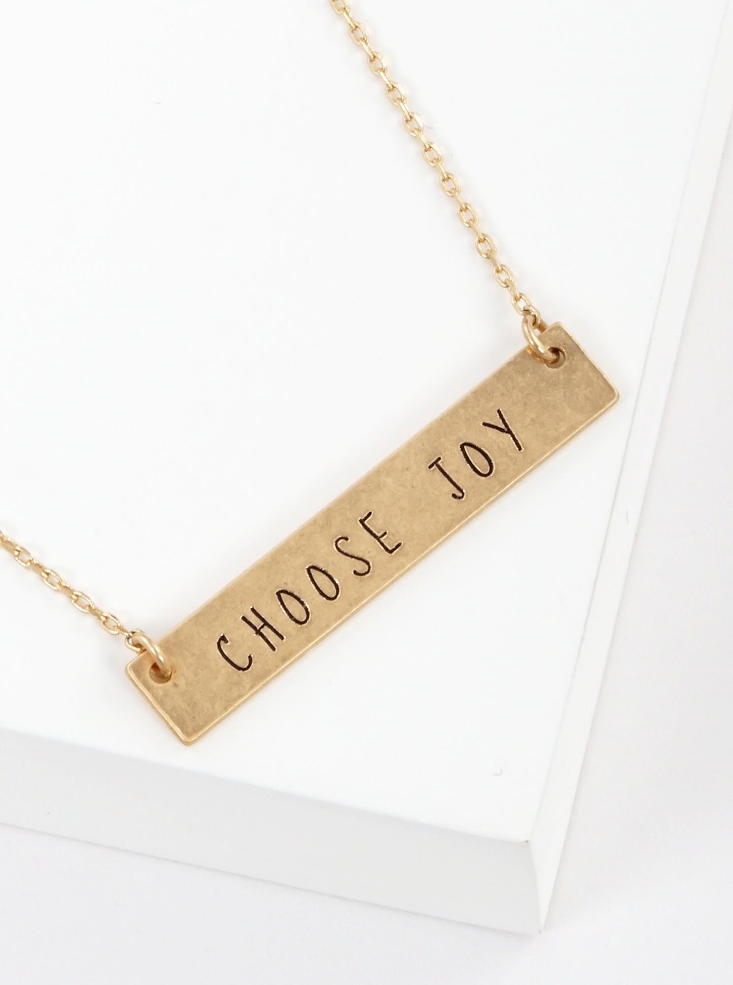 Choose Joy Engraved Horizontal Bar Pendant Necklace