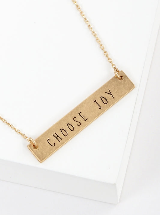 Choose Joy Engraved Horizontal Bar Pendant Necklace