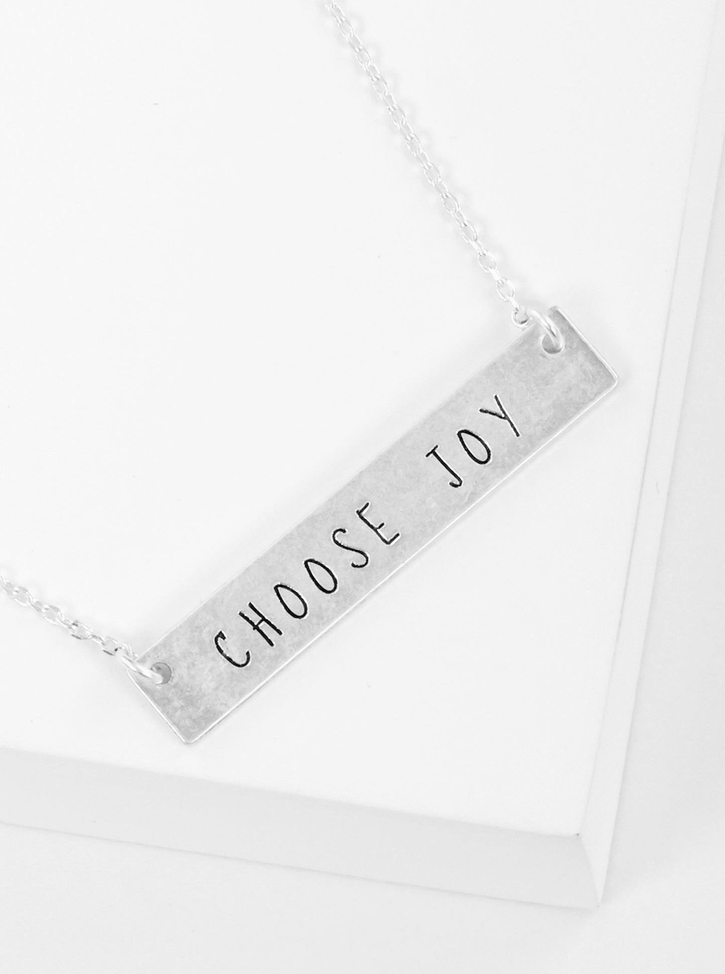 Choose Joy Engraved Horizontal Bar Pendant Necklace