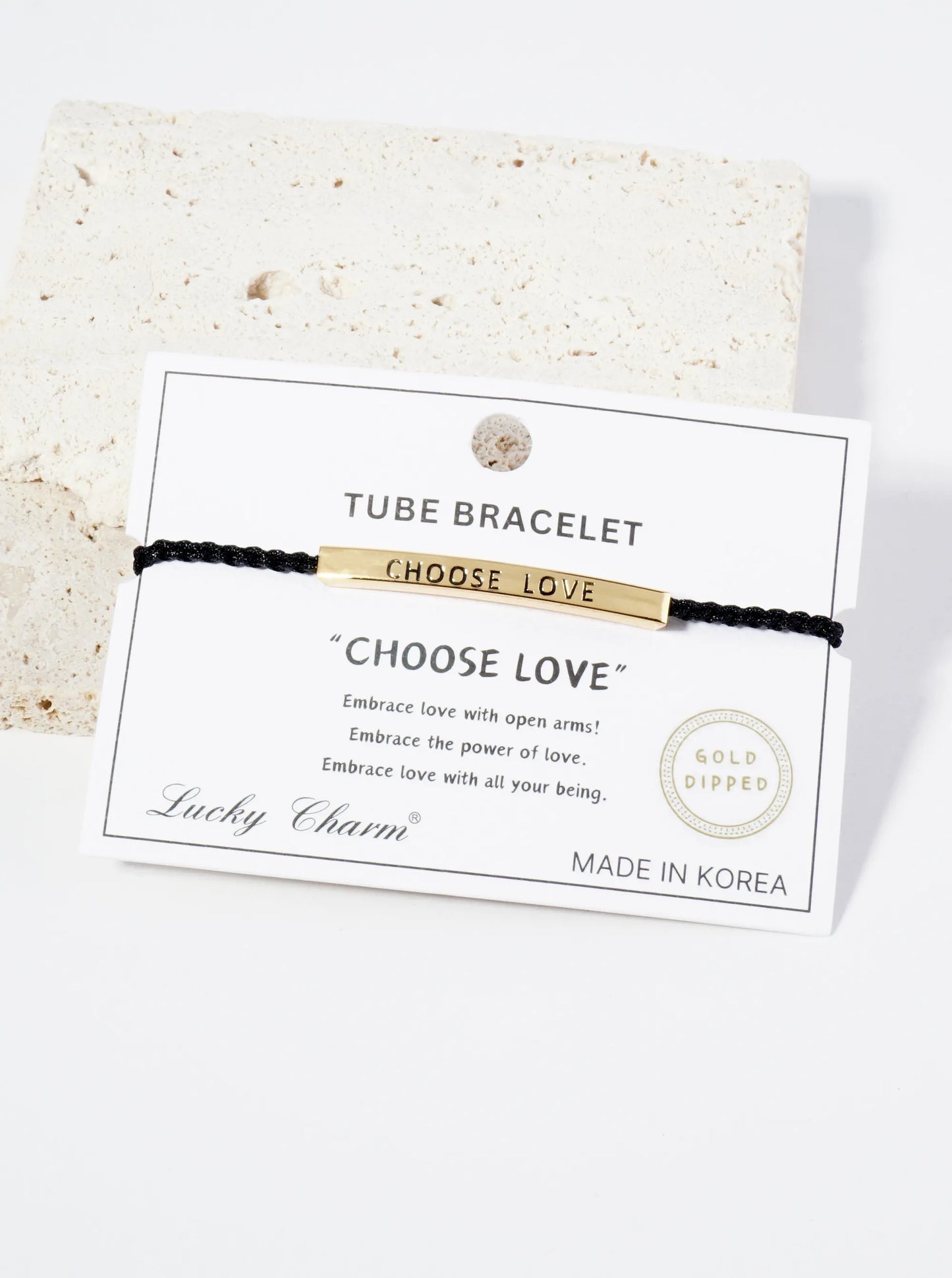 Choose Love Engraved 18K Gold Dipped Curved Brass Tube Bar Adjustable Pull Tie Bracelet