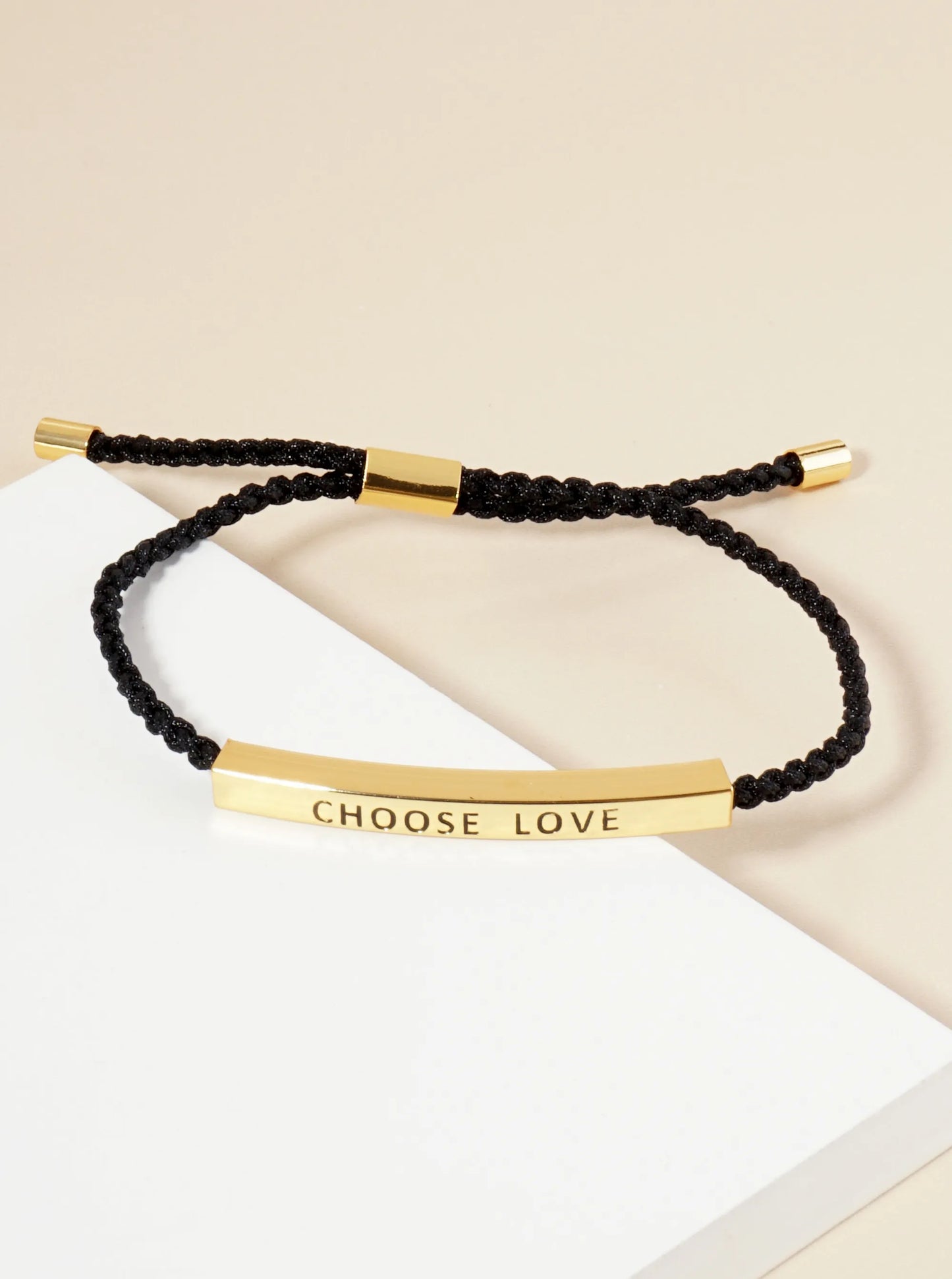Choose Love Engraved 18K Gold Dipped Curved Brass Tube Bar Adjustable Pull Tie Bracelet