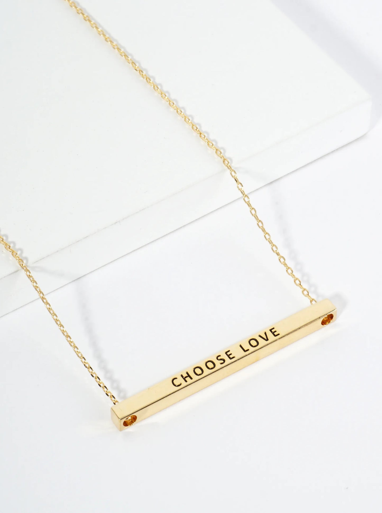 Choose Love Engraved 18K Gold Dipped Horizontal Brass Bar Pendant Inspirational Necklace