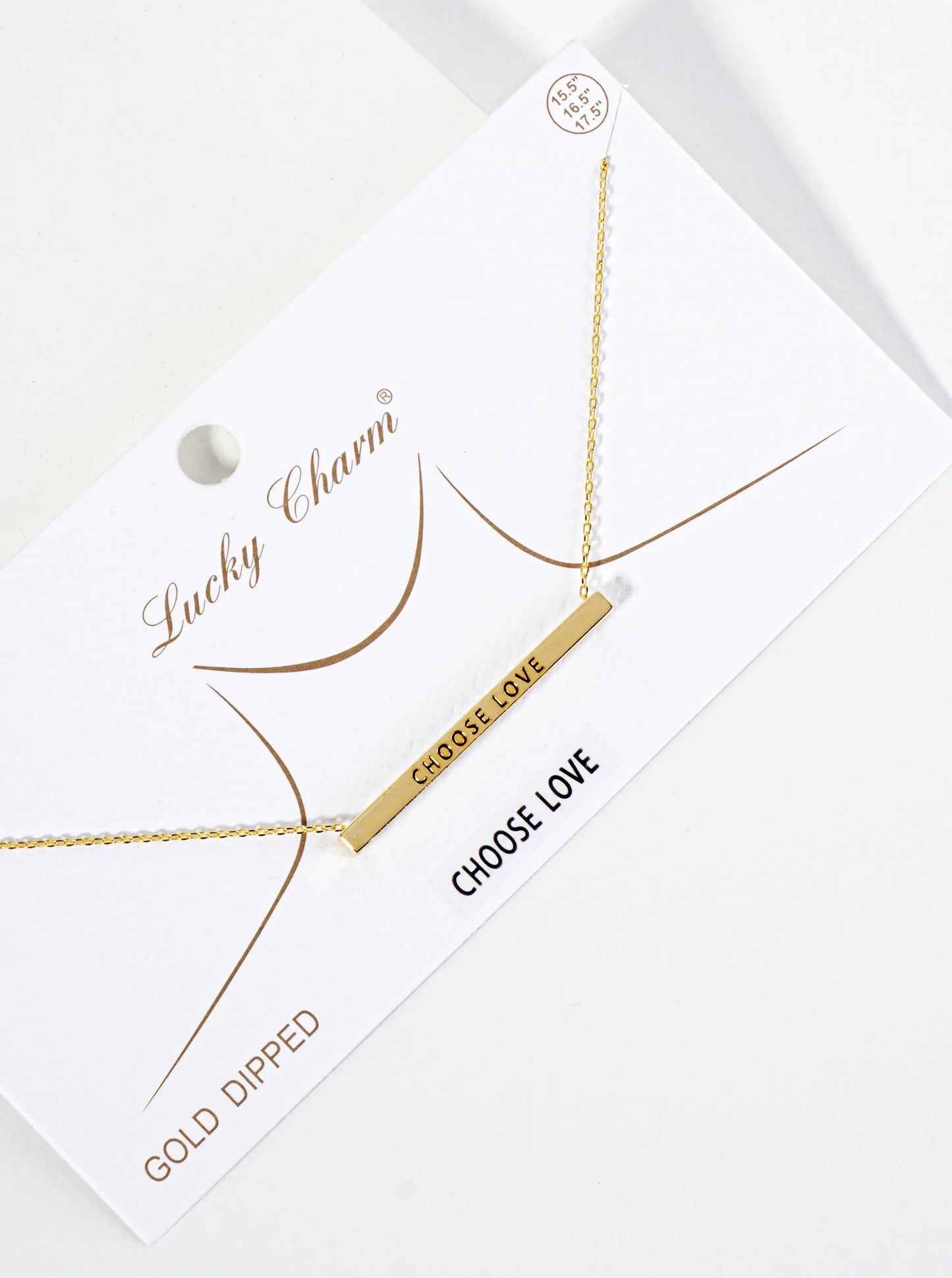Choose Love Engraved 18K Gold Dipped Horizontal Brass Bar Pendant Inspirational Necklace