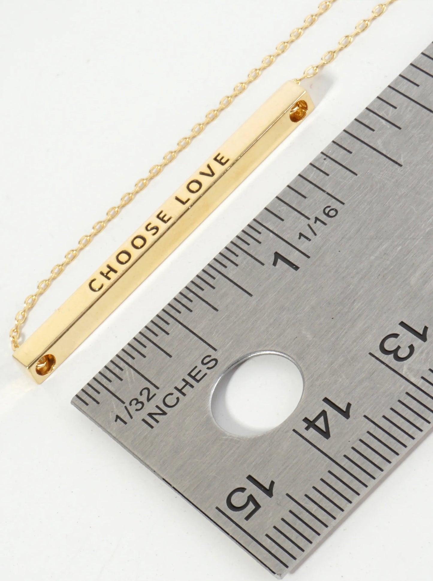 Choose Love Engraved 18K Gold Dipped Horizontal Brass Bar Pendant Inspirational Necklace