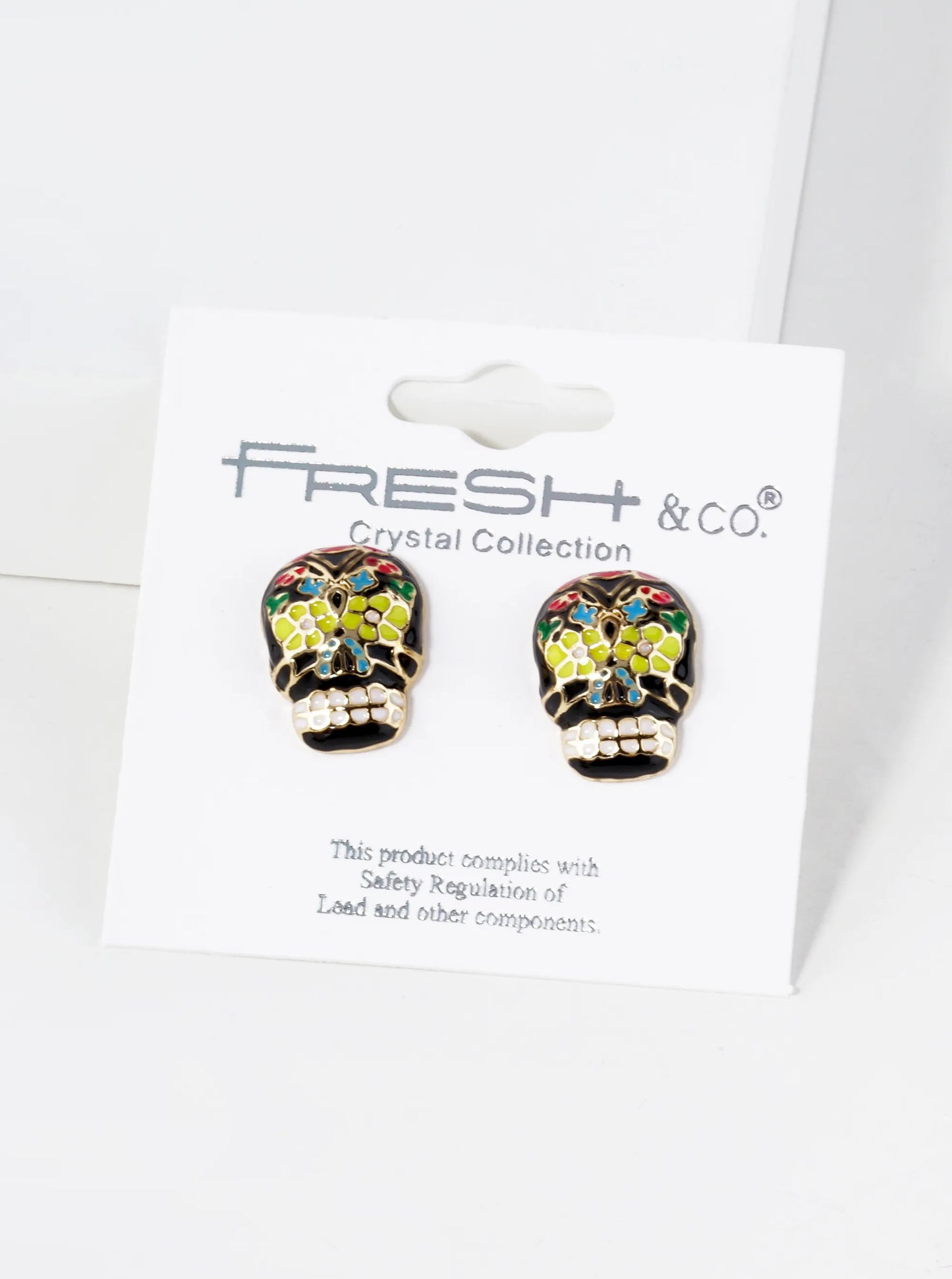 Colorful Enamel Skull Head With Flower 15mm Calavera Sugar Skull Stud Earrings