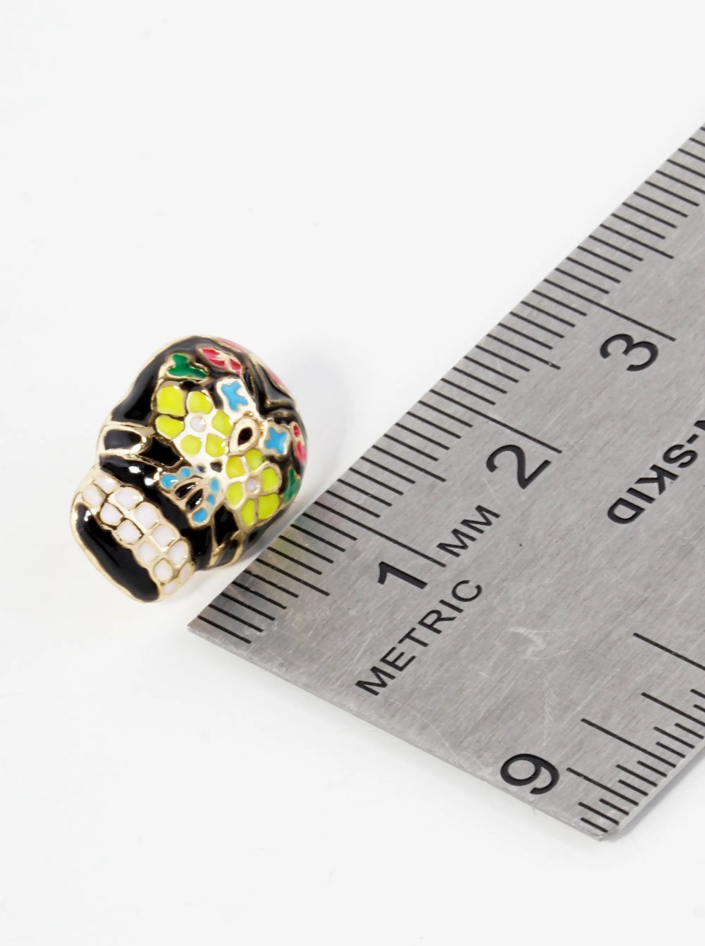 Colorful Enamel Skull Head With Flower 15mm Calavera Sugar Skull Stud Earrings