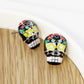 Colorful Enamel Skull Head With Flower 15mm Calavera Sugar Skull Stud Earrings