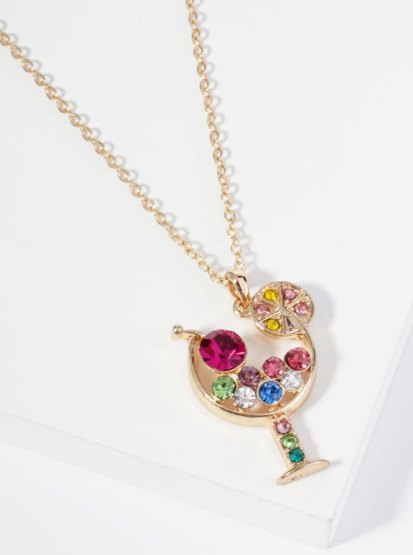 Crystal Cocktail Glass Pendant Necklace
