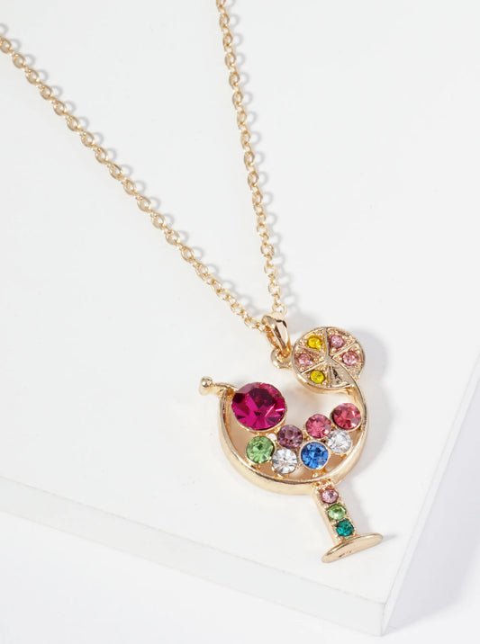 Crystal Cocktail Glass Pendant Necklace