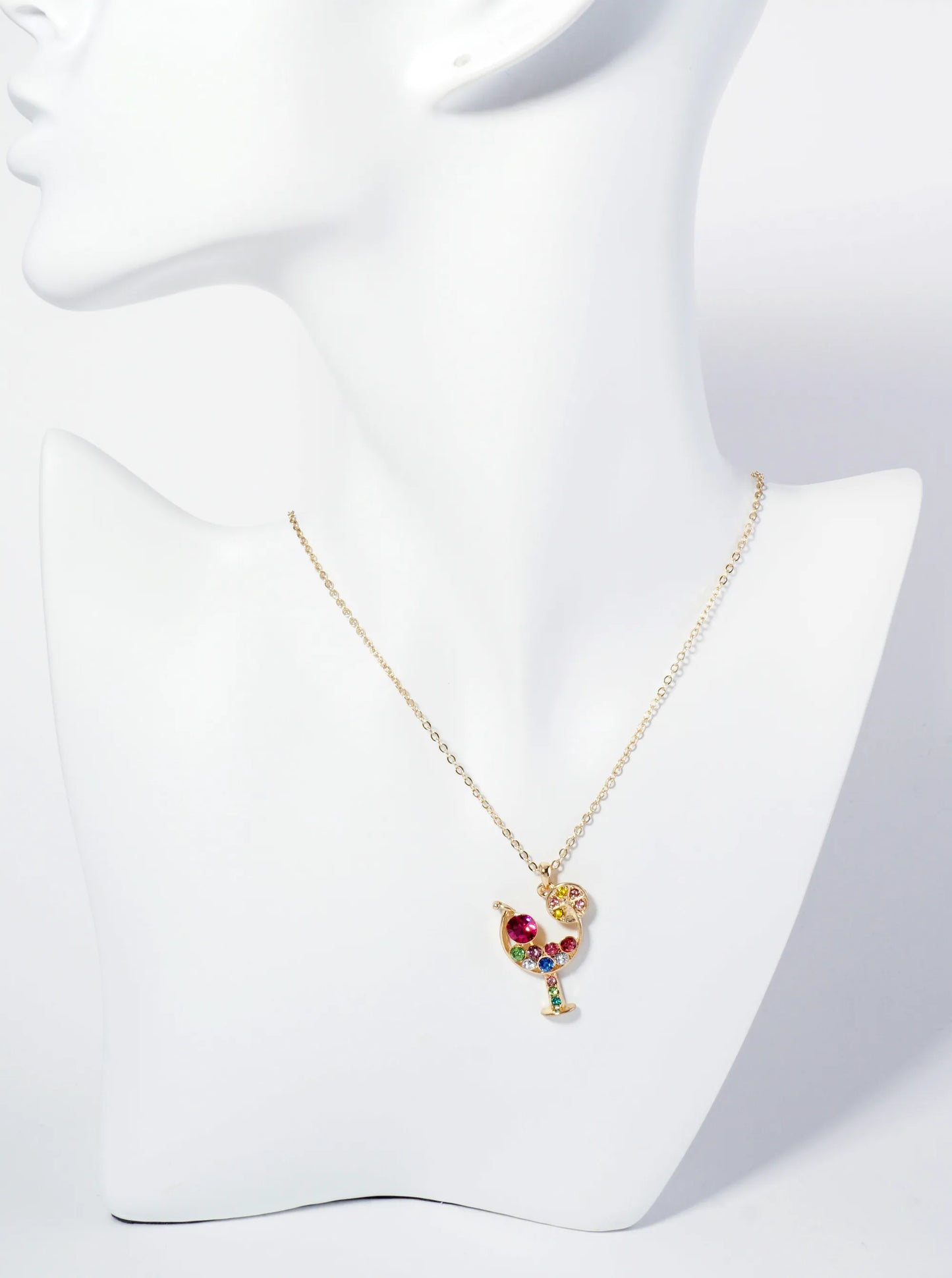 Crystal Cocktail Glass Pendant Necklace