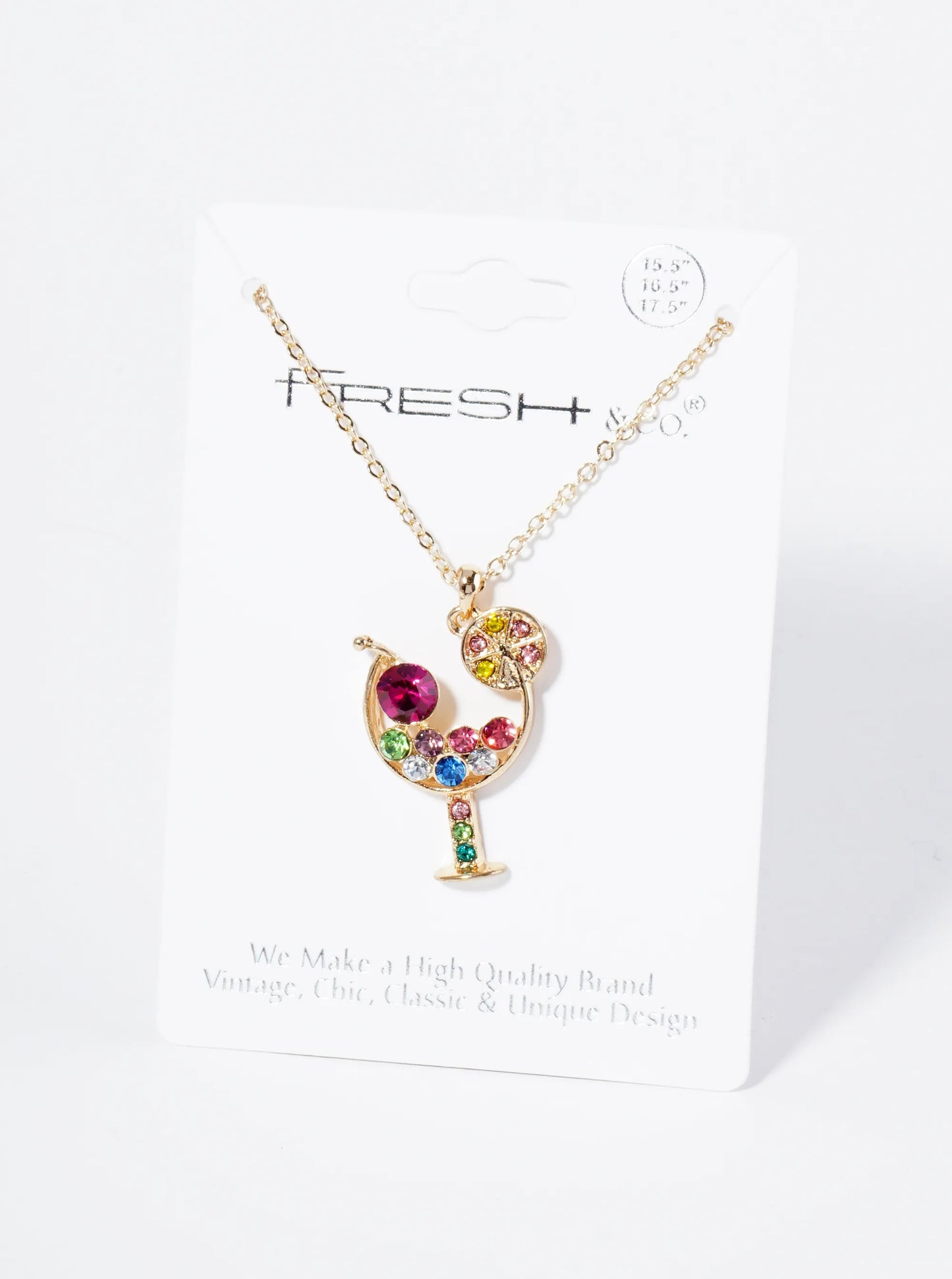 Crystal Cocktail Glass Pendant Necklace