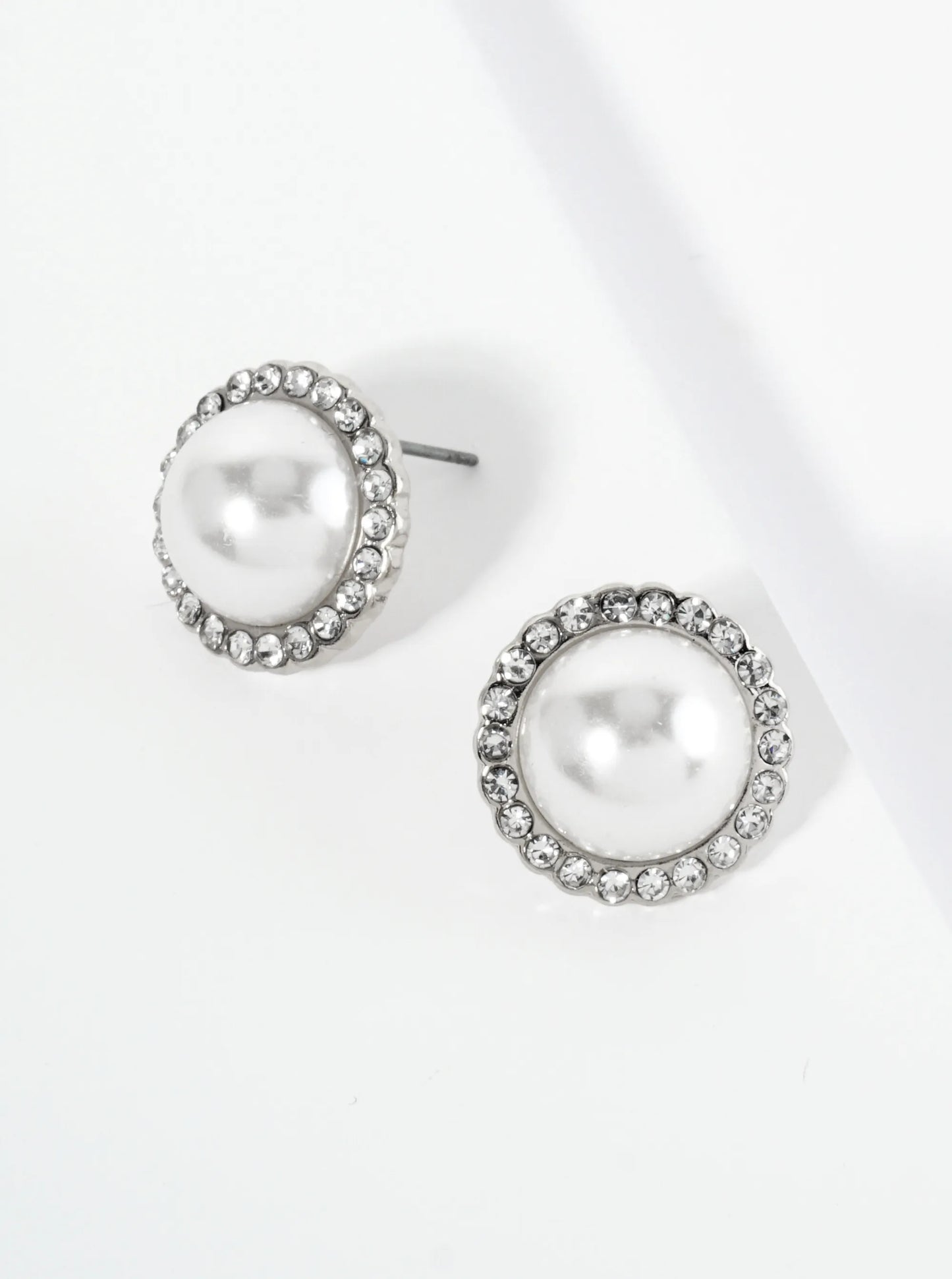 Crystal Encircling Pearl Bead Button Stud Earrings