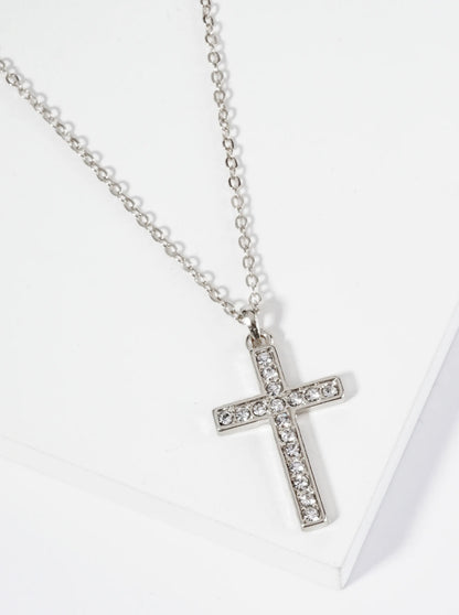 Crystal Pave 1 Inch Cross Pendant Necklace