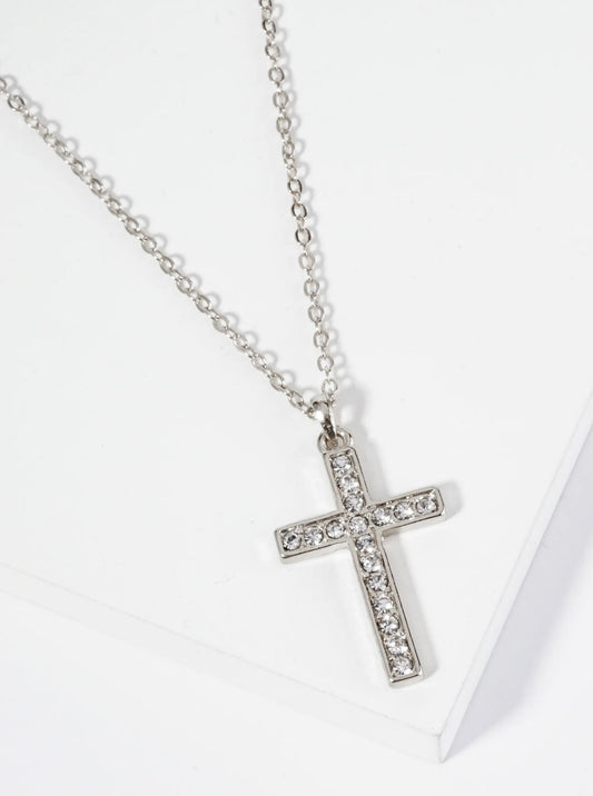 Crystal Pave 1 Inch Cross Pendant Necklace