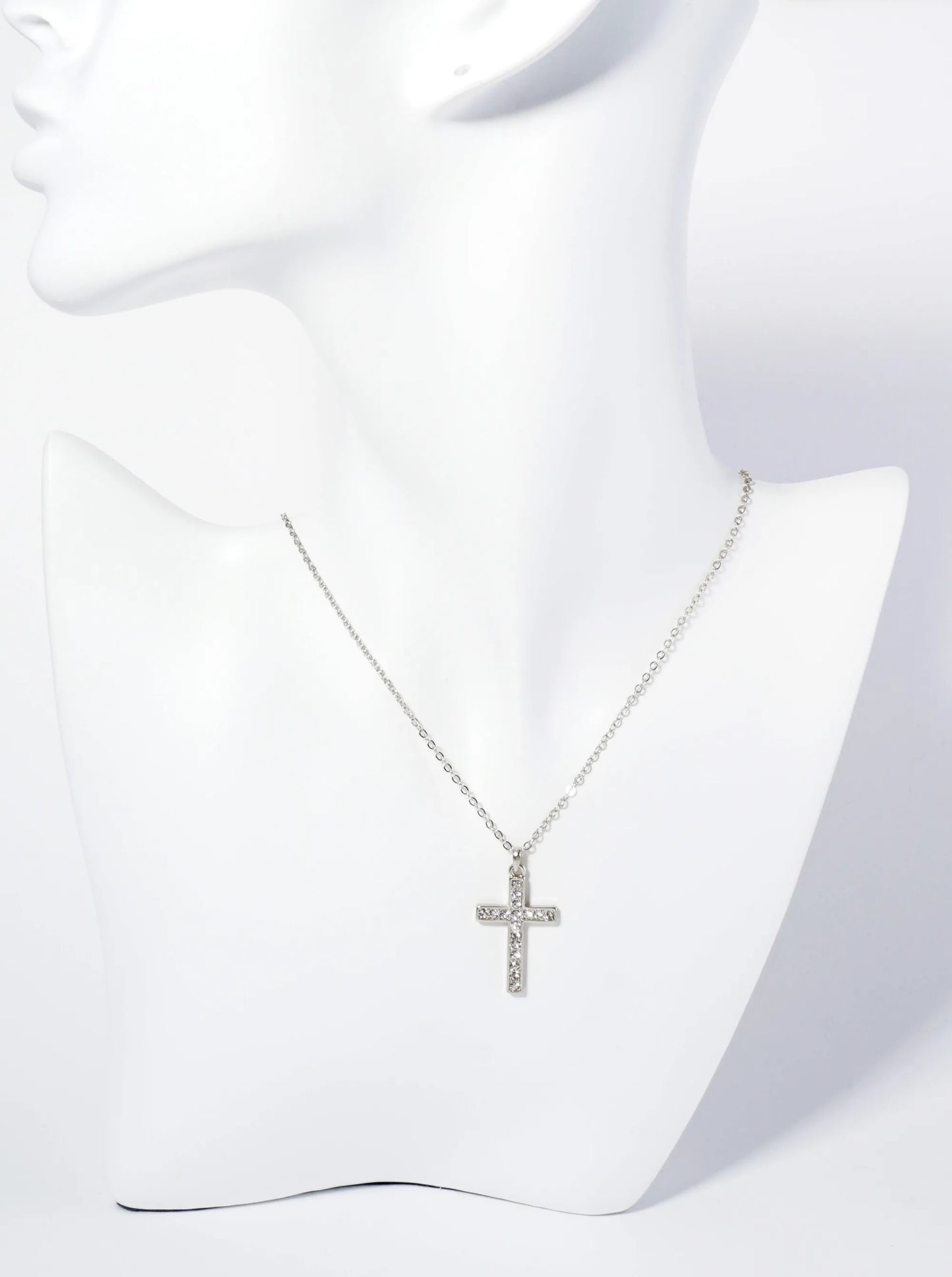 Crystal Pave 1 Inch Cross Pendant Necklace