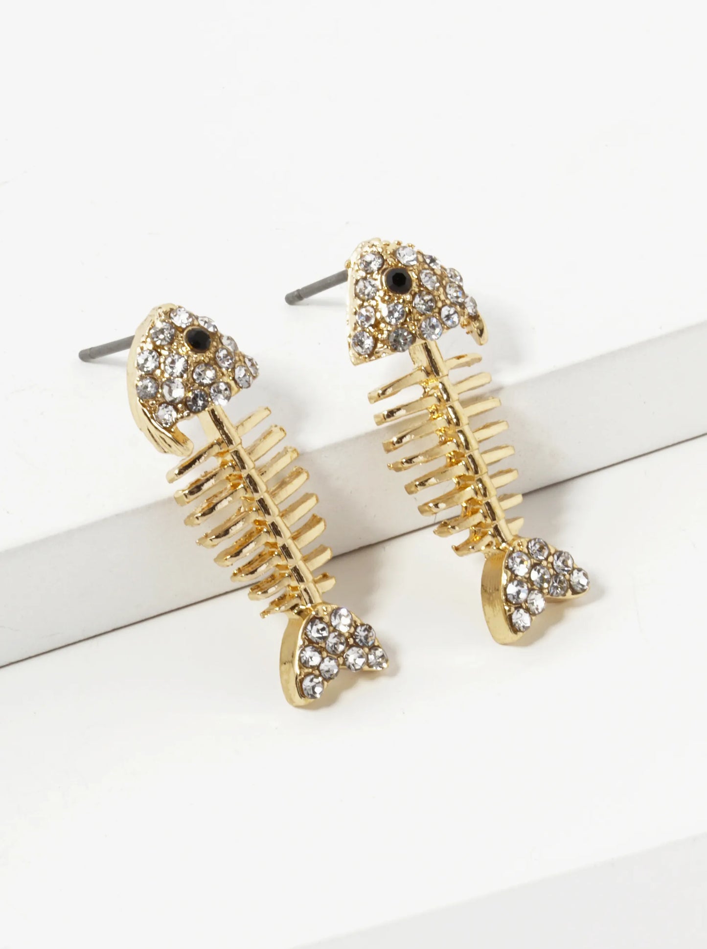 Crystal Pave 1 Inch Fishbone Stud Earrings