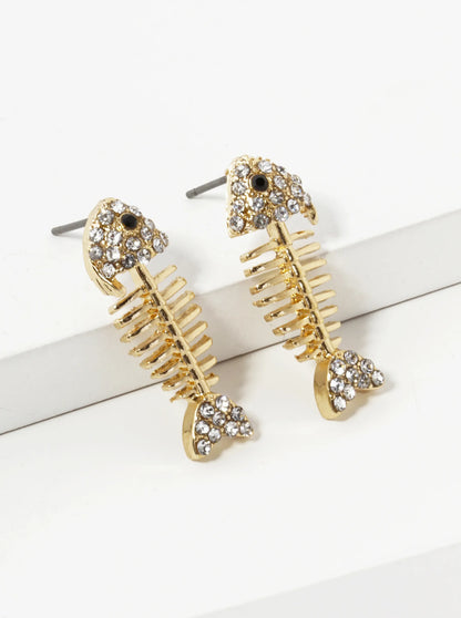 Crystal Pave 1 Inch Fishbone Stud Earrings