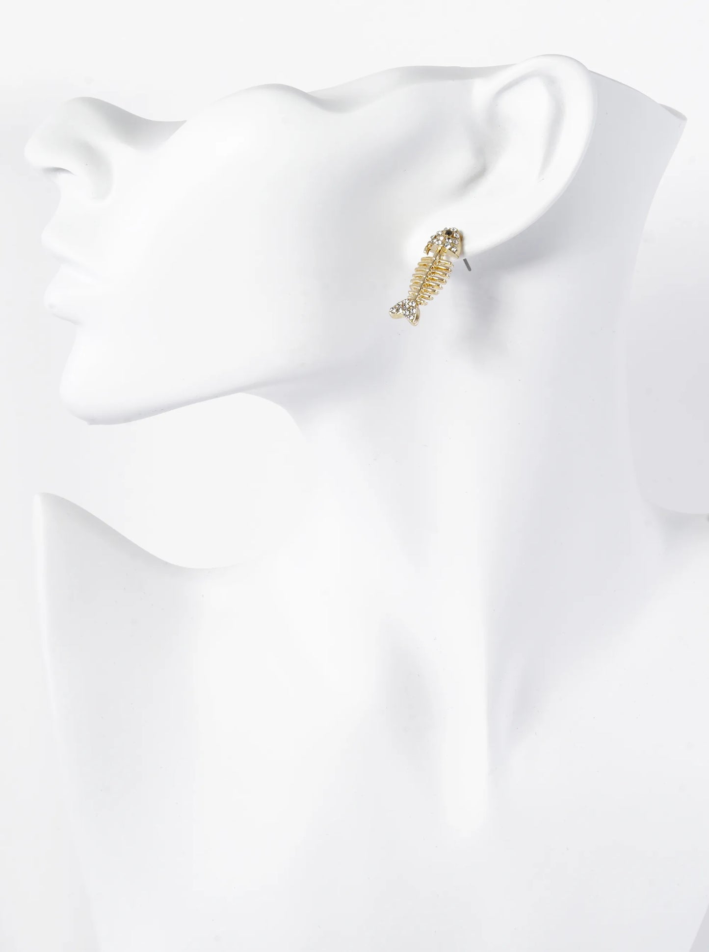 Crystal Pave 1 Inch Fishbone Stud Earrings