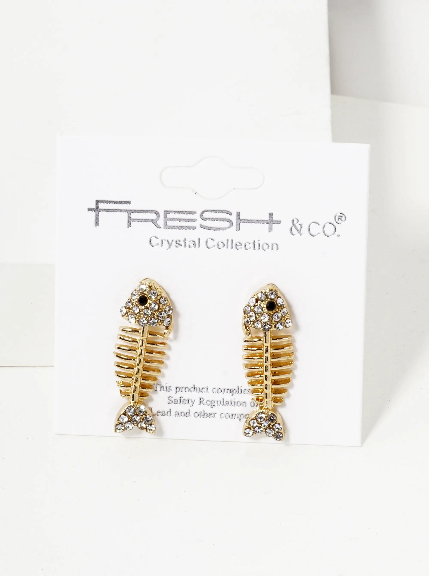 Crystal Pave 1 Inch Fishbone Stud Earrings