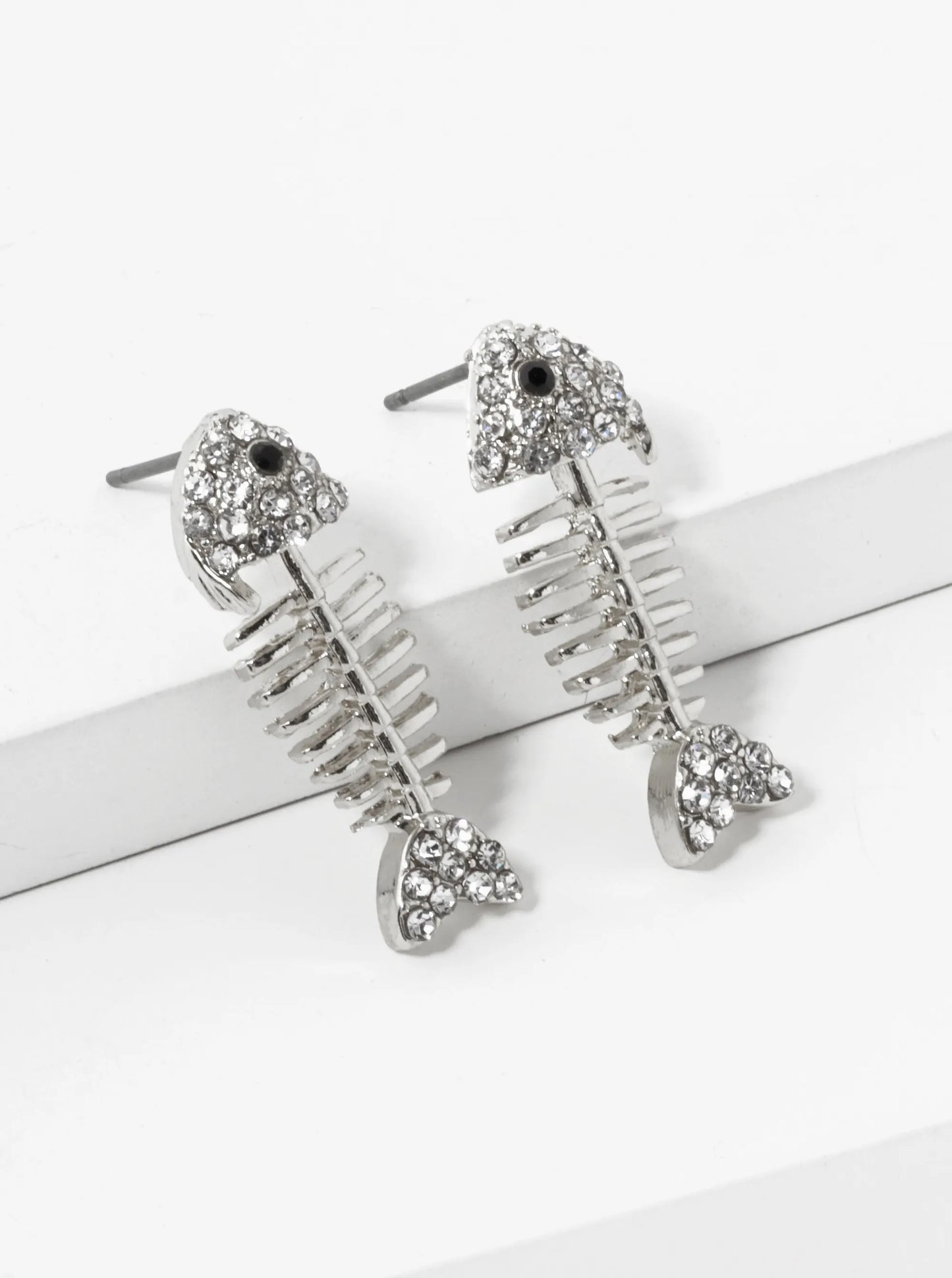 Crystal Pave 1 Inch Fishbone Stud Earrings
