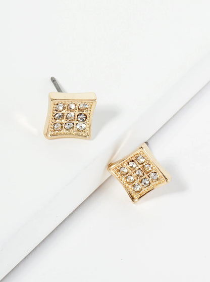 Crystal Pave 10mm Diamond Shape Stud Earrings