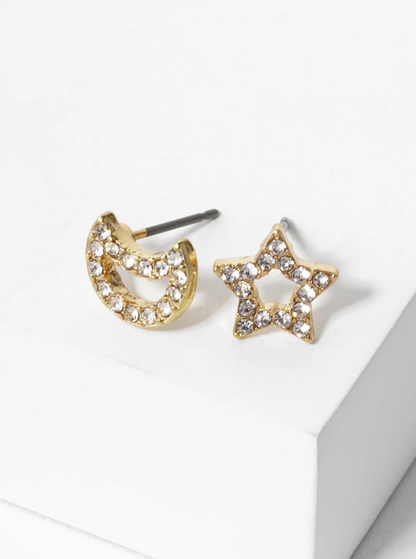Crystal Pave 10mm Star And Moon Asymmetrical  Stud Earrings