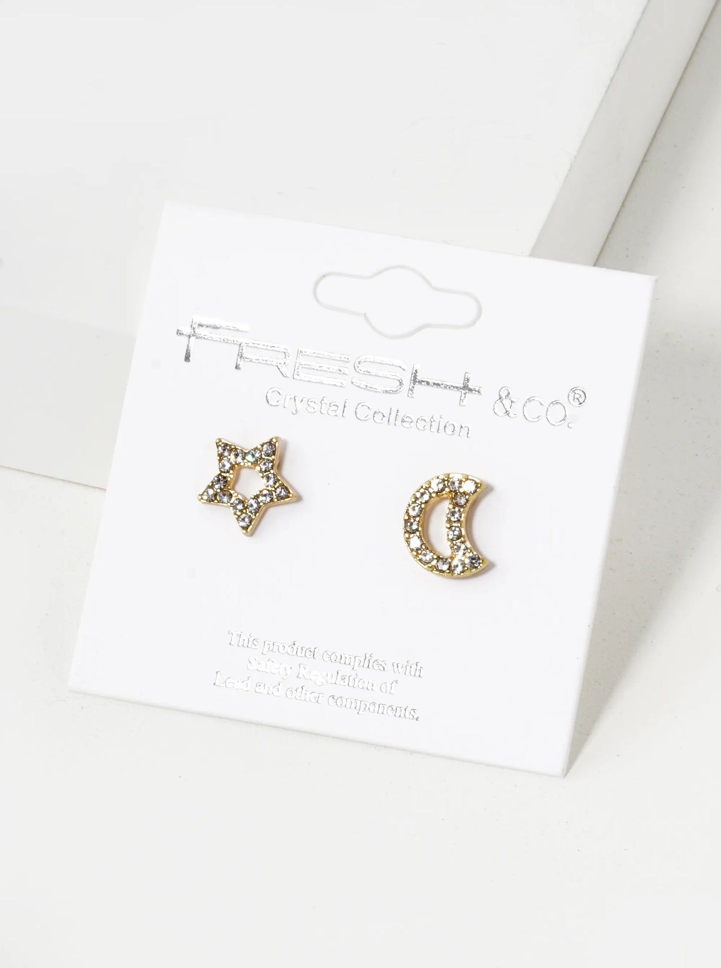 Crystal Pave 10mm Star And Moon Asymmetrical  Stud Earrings