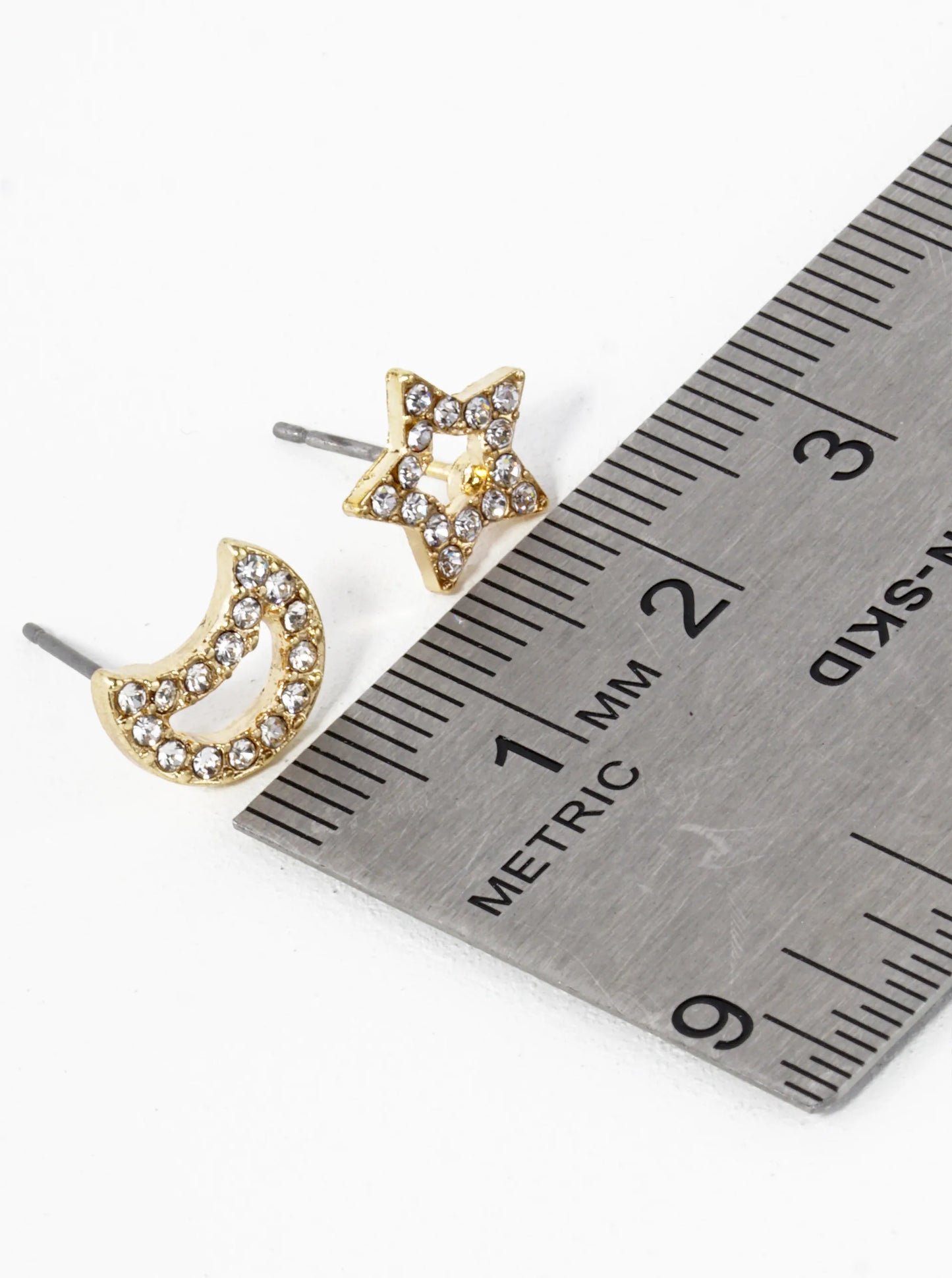 Crystal Pave 10mm Star And Moon Asymmetrical  Stud Earrings