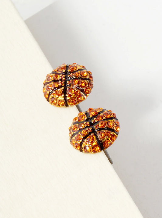 Crystal Pave 11mm Basketball Button Stud Earrings