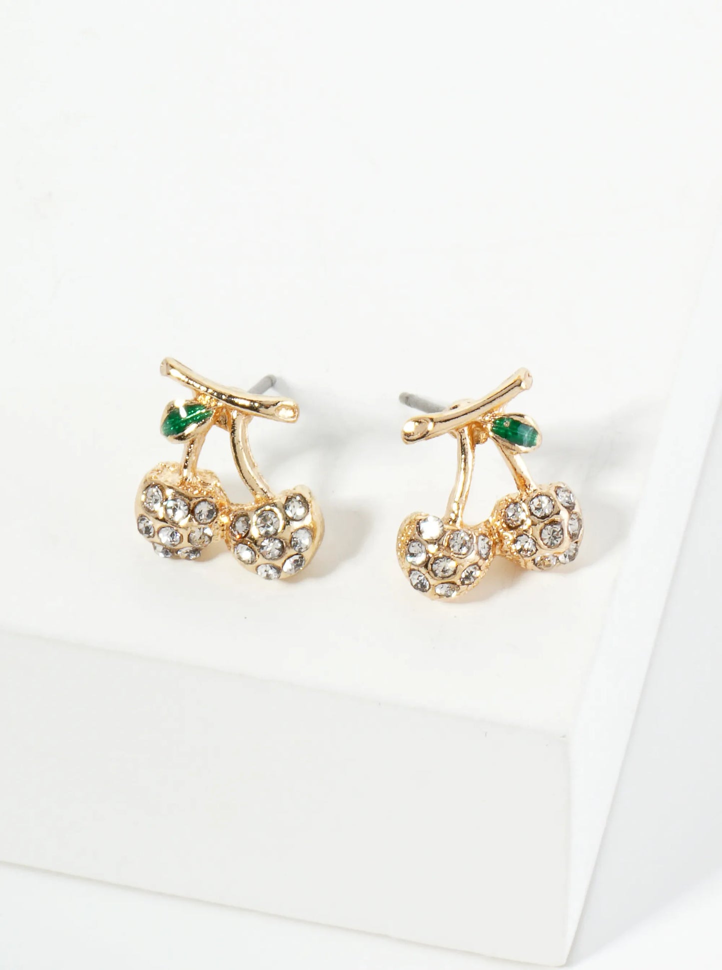 Crystal Pave 11mm Dainty Cherry Stud Earrings