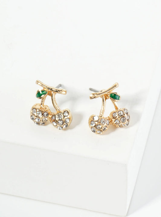 Crystal Pave 11mm Dainty Cherry Stud Earrings