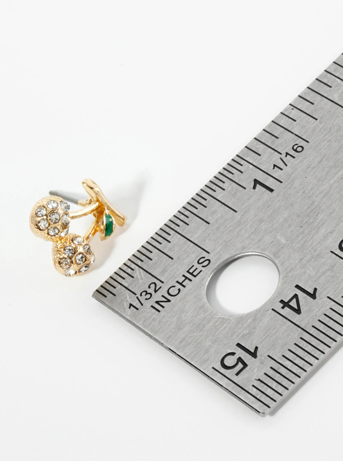 Crystal Pave 11mm Dainty Cherry Stud Earrings