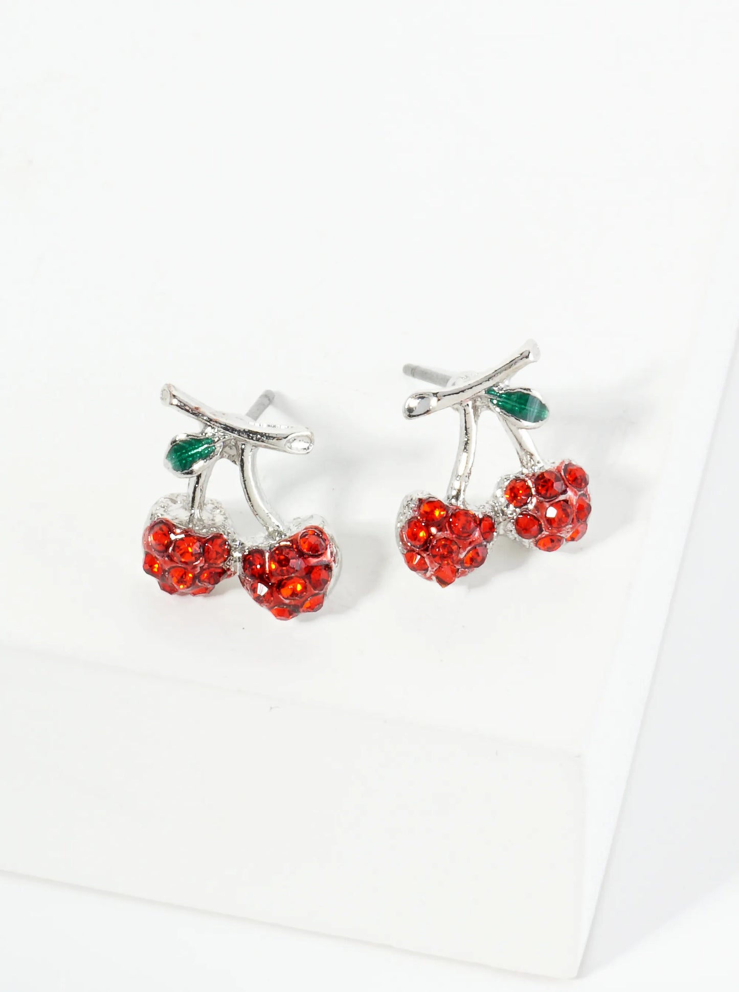 Crystal Pave 11mm Dainty Cherry Stud Earrings