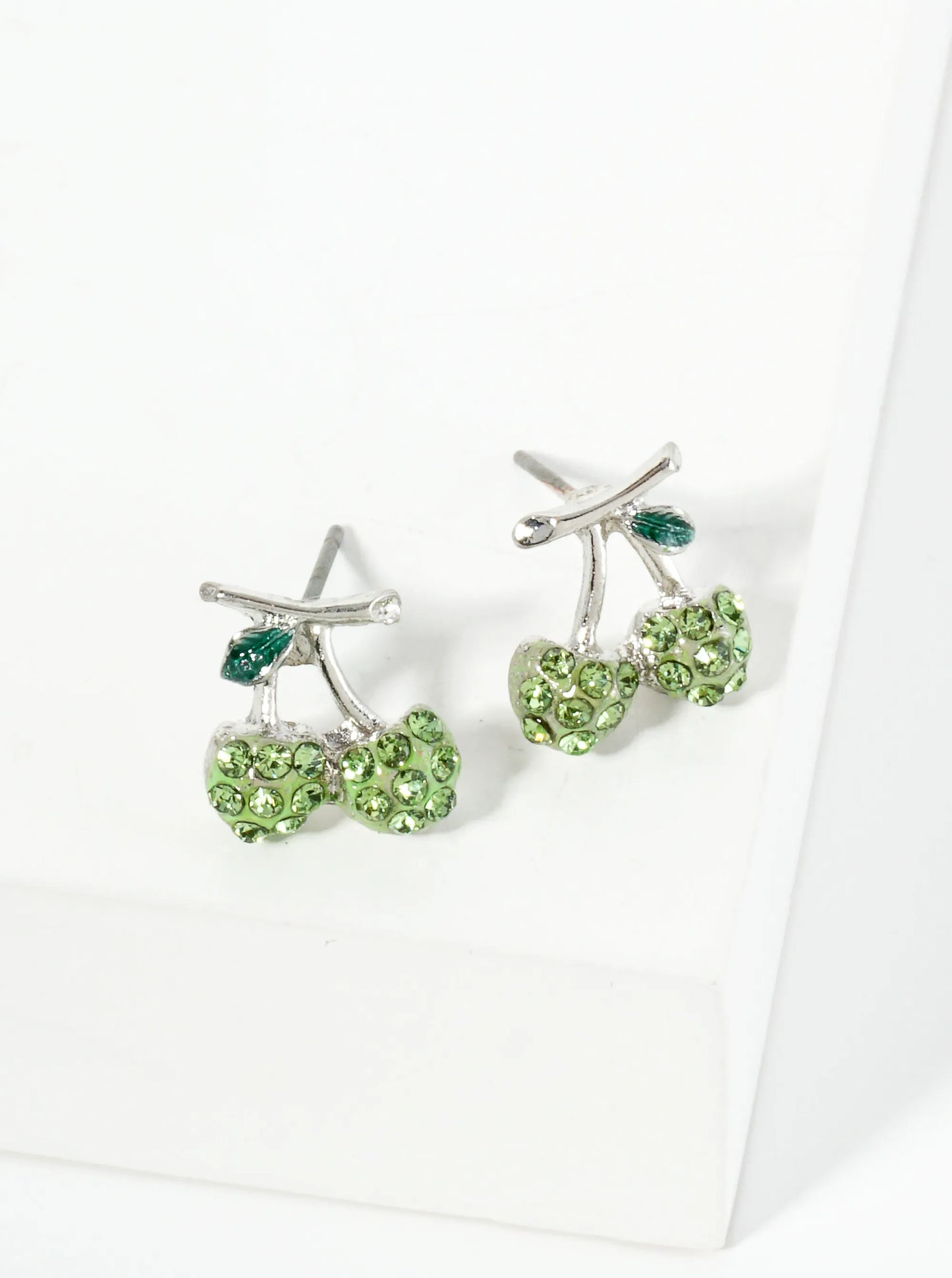 Crystal Pave 11mm Dainty Cherry Stud Earrings