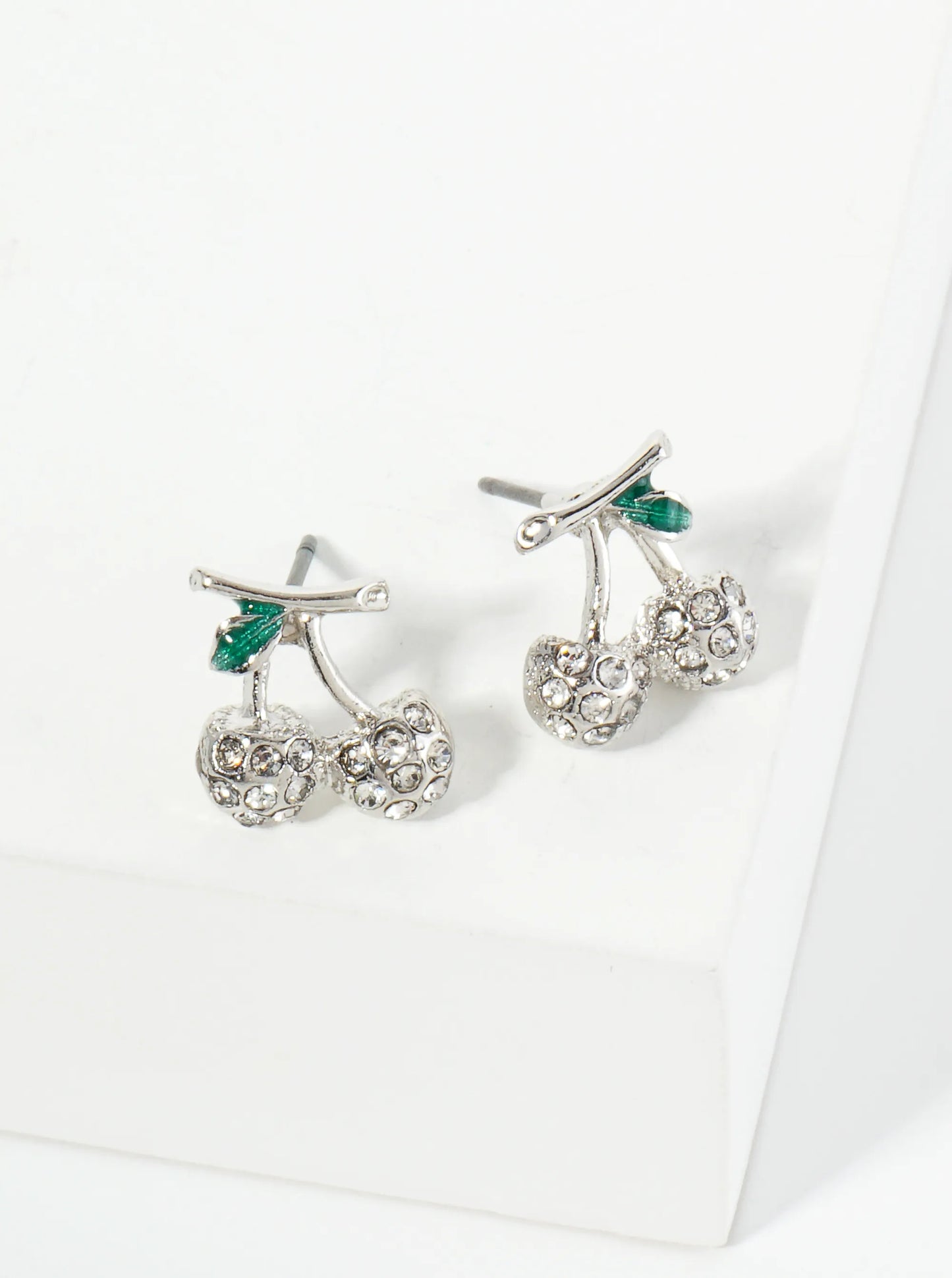 Crystal Pave 11mm Dainty Cherry Stud Earrings