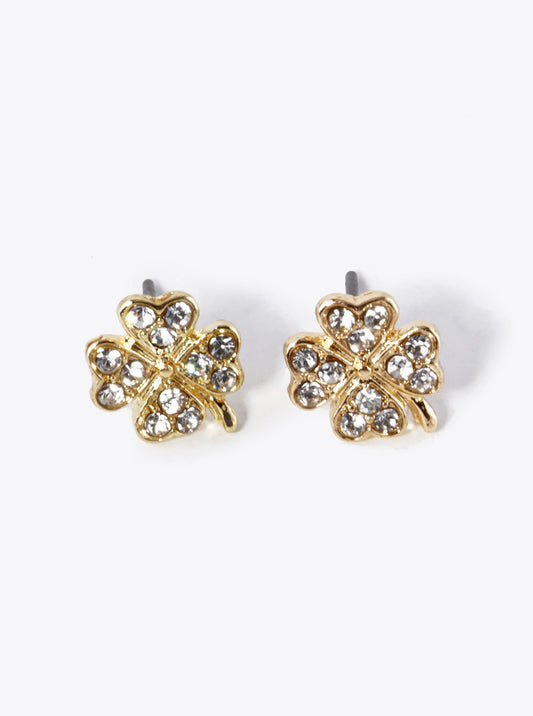 Crystal Pave 11mm Four-Leaf Clover Stud Earrings