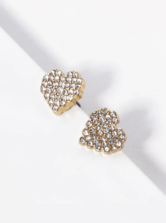 Crystal Pave 11mm Pixel Heart Post Stud Earrings