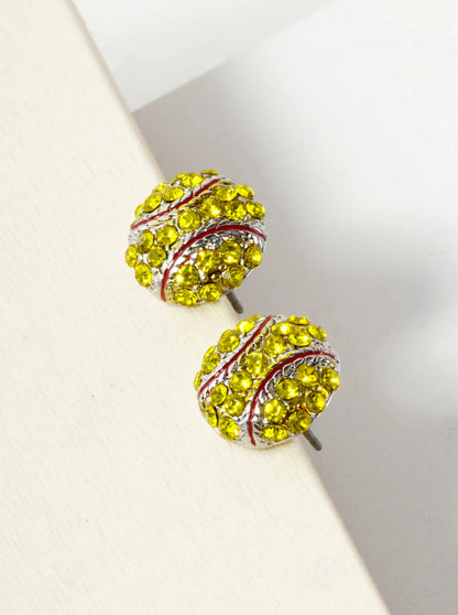 Crystal Pave 12mm Baseball Button Stud Earrings