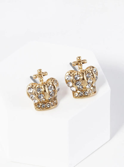 Crystal Pave 12mm Catholic Crown Stud Earrings