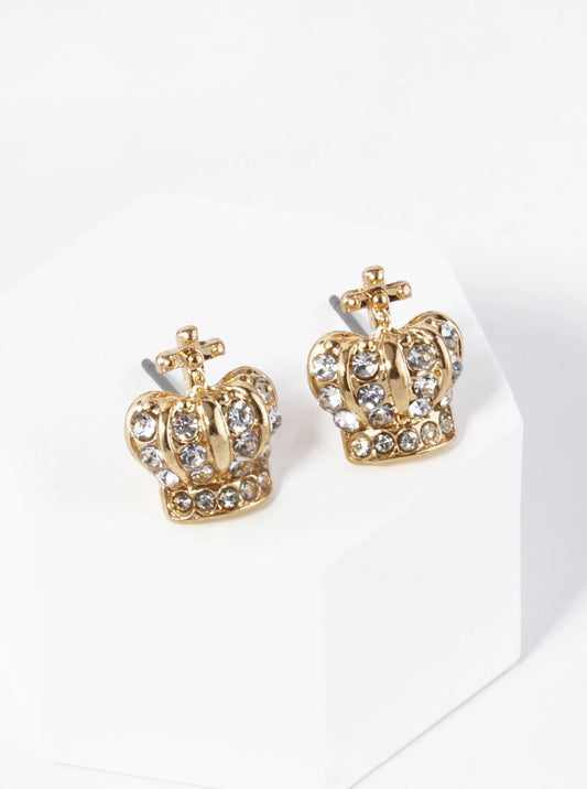 Crystal Pave 12mm Catholic Crown Stud Earrings
