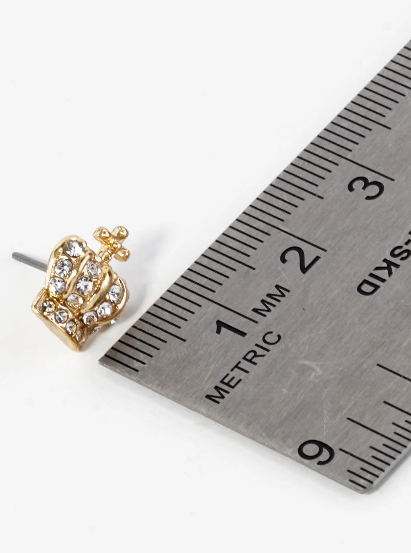 Crystal Pave 12mm Catholic Crown Stud Earrings