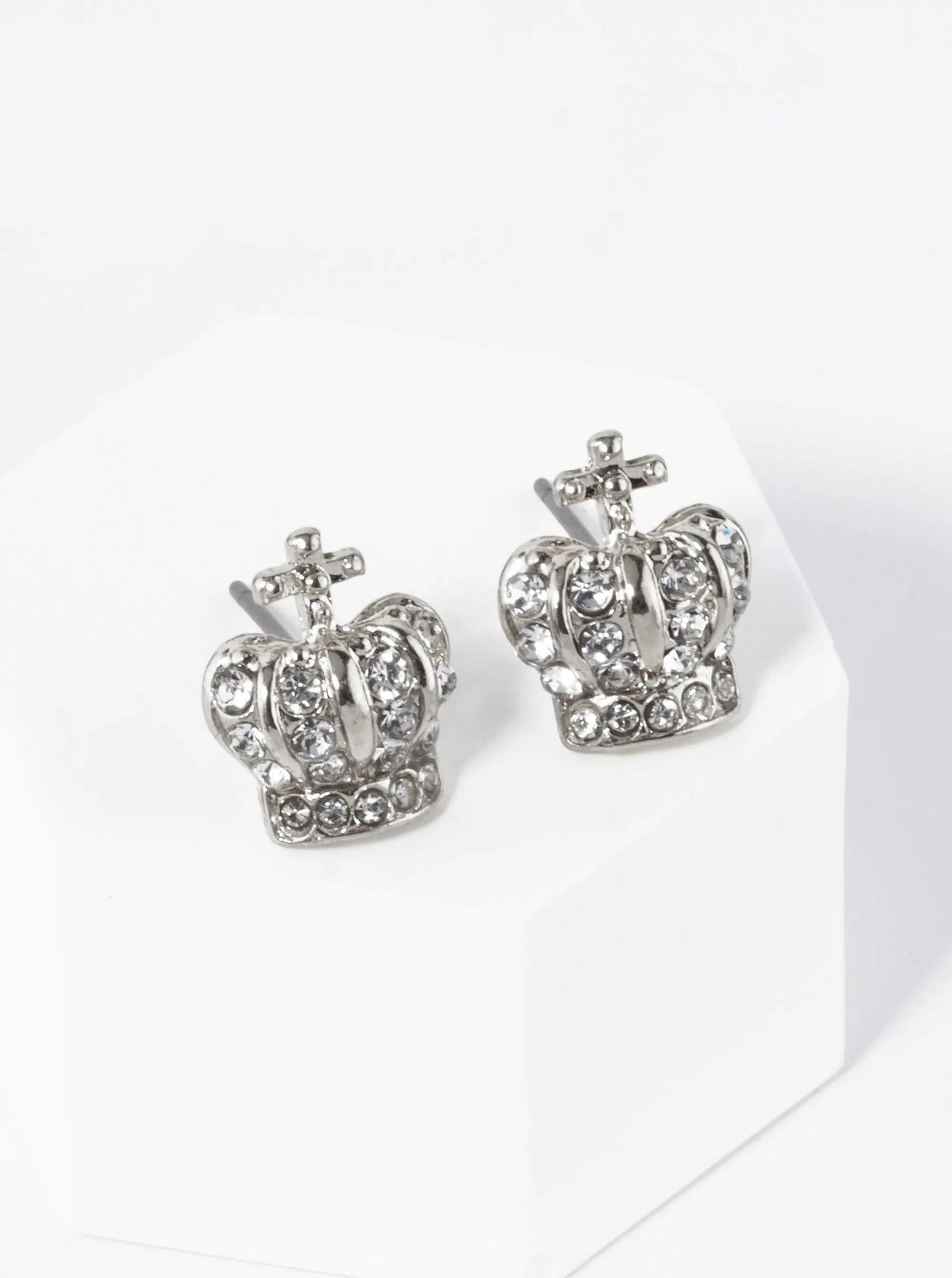 Crystal Pave 12mm Catholic Crown Stud Earrings