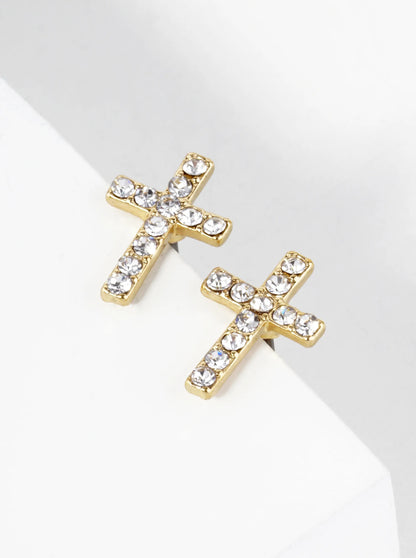 Crystal Pave 12mm Cross Stud Earrings