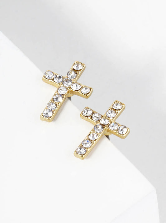 Crystal Pave 12mm Cross Stud Earrings