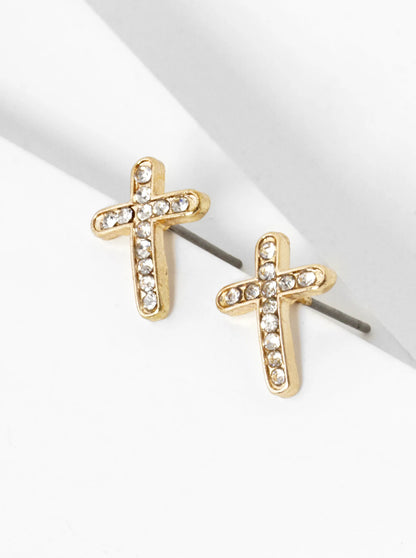 Crystal Pave 12mm Cross Stud Earrings