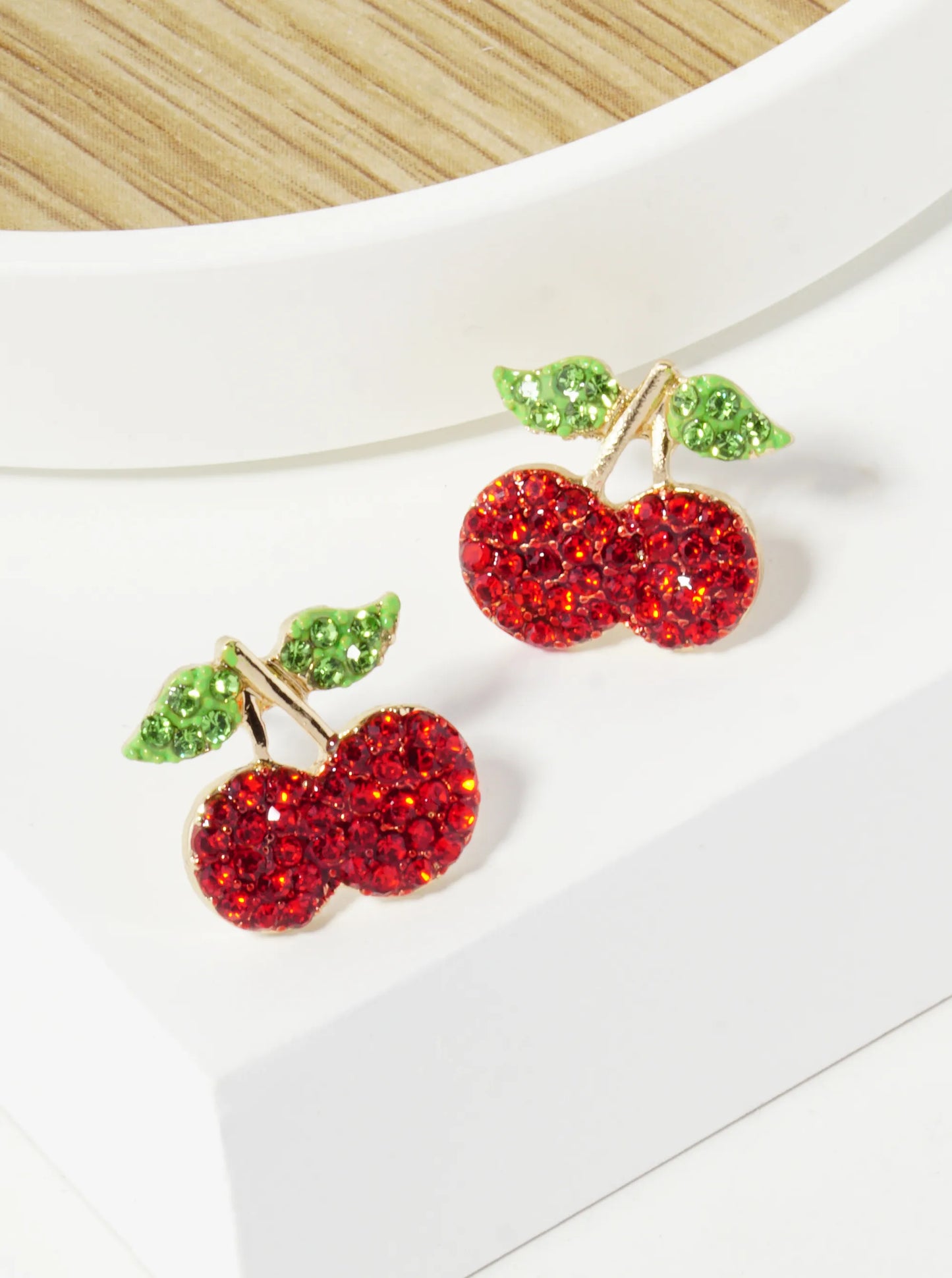 Crystal Pave 12mm Dainty Cherry Stud Earrings