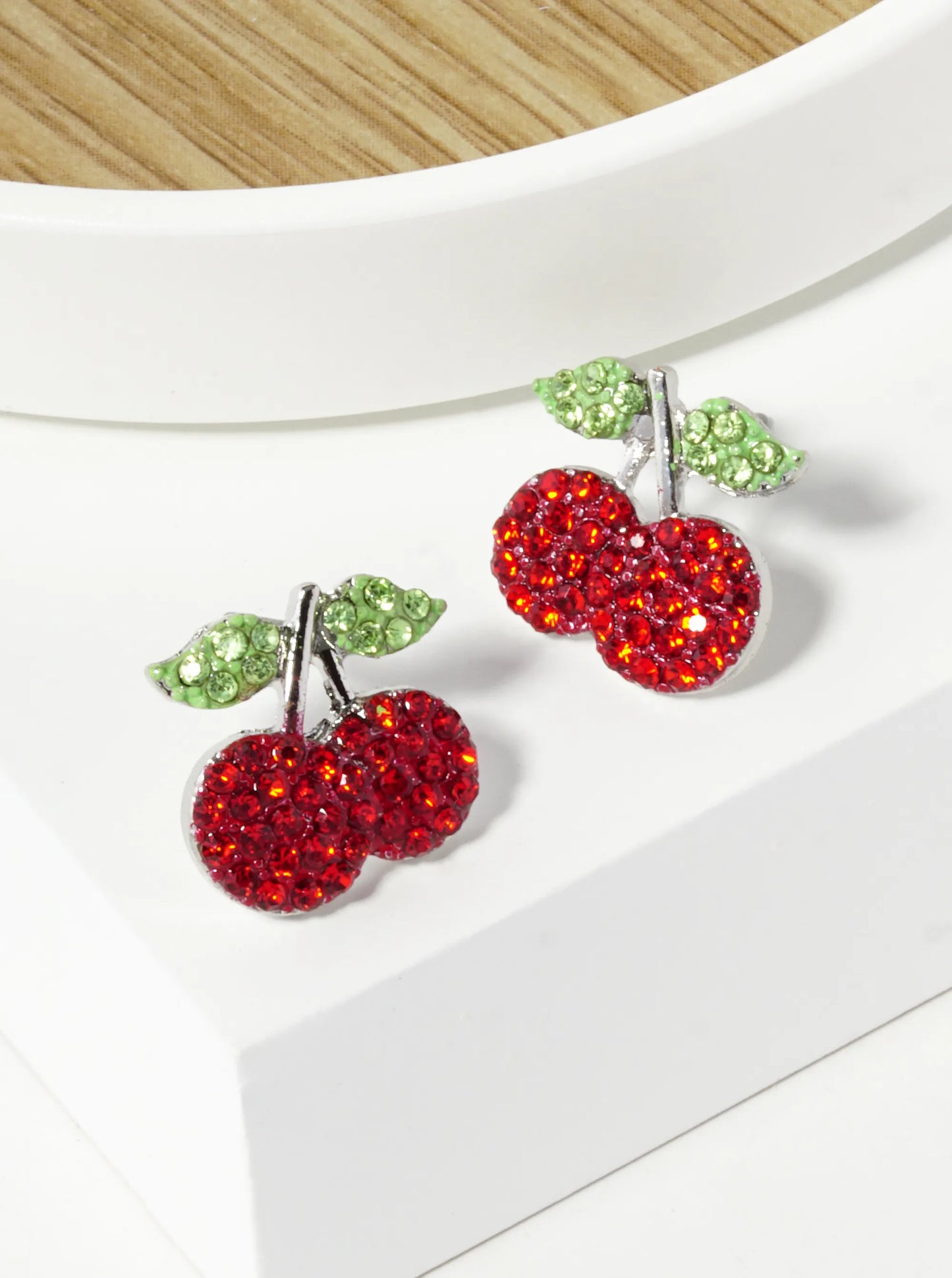 Crystal Pave 12mm Dainty Cherry Stud Earrings